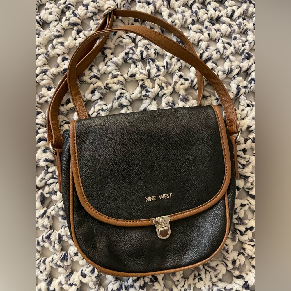 Nine West Black & Brown Leather Crossbody/Shoulder Bag